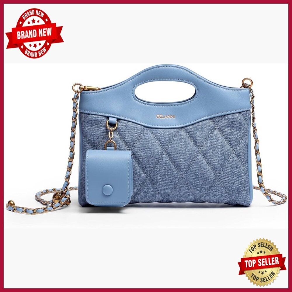 Small Quilted Crossbody Bag with Gold Chain Strap Convertible Evening Purse